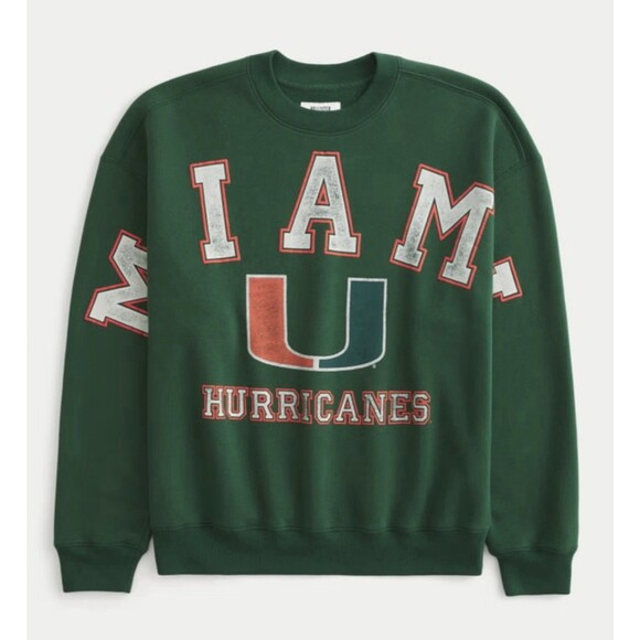 Sz M Hollister Boxy University of Miami Hurricanes Graphic Crew Sweatshirt Green - Picture 1 of 3